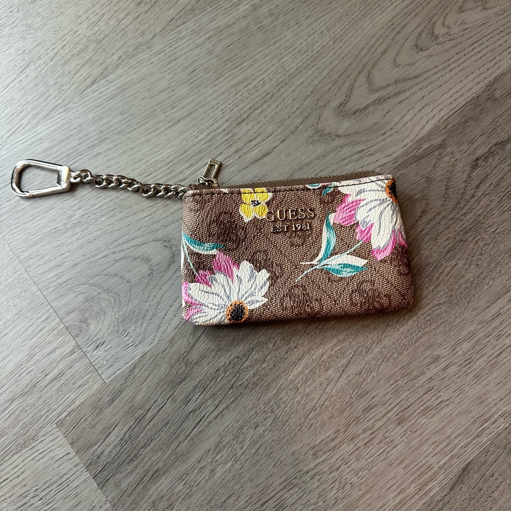 Guess Brown Floral Keychain Pouch